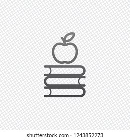 Apple on books icon. Knowledge logo. On grid background