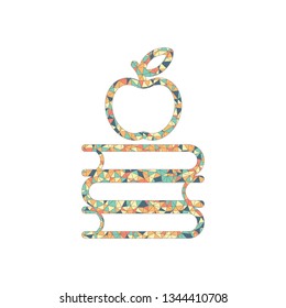 Apple on books icon. Knowledge logo. Colored mosaic with polygons