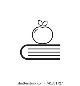 Apple on books, knowledge icon on white background