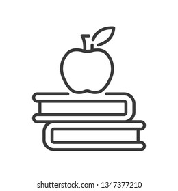 Apple on books learning line icon isolated