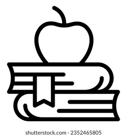 Apple on books line icon, school concept, stack of books and apple sign on white background, education symbol icon in outline style mobile concept web design. Vector graphics.