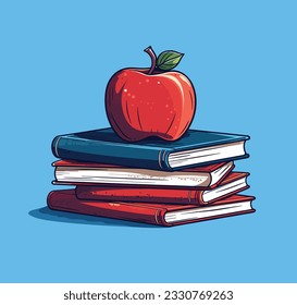 Apple on Books. Apple on a pile of books educational concept vector illustration.