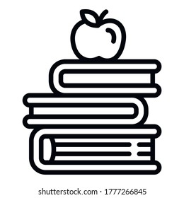 Apple on books stack icon. Outline apple on books stack vector icon for web design isolated on white background