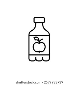 Apple on bottle, fruit juice. Pixel perfect vector icon