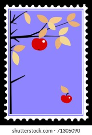 manzana en rama en sellos postales. vector