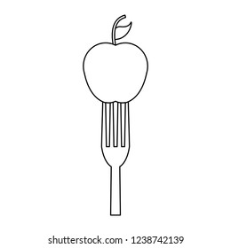 Apple on fork in black and white