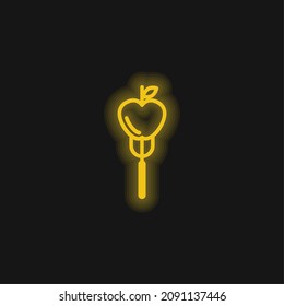 Apple On A Fork yellow glowing neon icon