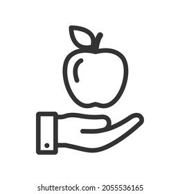 Apple on hand icon design isolated on white background. Vector illustration