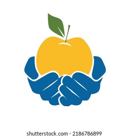 Apfel auf der Hand Symbol, Vektorgrafik
