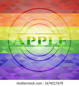 Apple sobre fondo de mosaico con los colores de la bandera LGBT