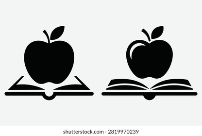 Apple на иконке открытой книги, образование Логотип Силуэт Векторная иллюстрация