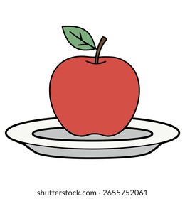 Apfel auf einer Platte flache Farbe Vektorgrafik Schablone Design