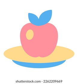 Apple on a plate - icon, illustration on white background, flat color style