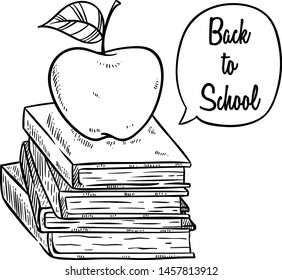 An Apple on Stack of Book With Back to School Lettering and Using Sketch Style