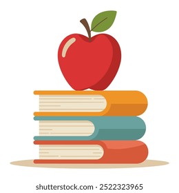 Apple en una pila de libros, ilustración de regreso a la escuela.