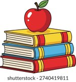 Apple on Stack of Books Education Concept Vector Illustration