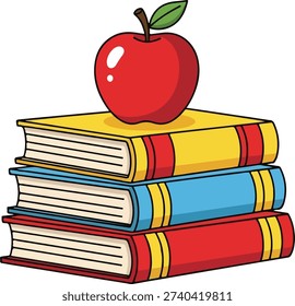 Apple on Stack of Books Education Concept Vector Illustration