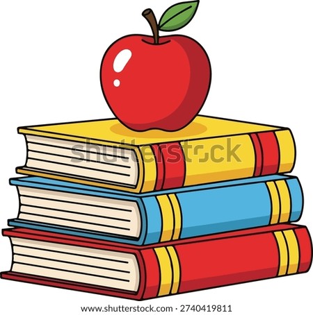 Apple on Stack of Books Education Concept Vector Illustration