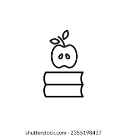 Apple on Stack of Books Monoline Icon. Perfect for design, infographics, web sites, apps. 
