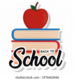 Apple on a stacked books Back to school Vector illustration