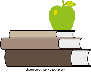 Apple on top stack books white background illustration vector. Education concept.