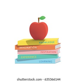 Apple on top stack books white background illustration vector. Education concept.