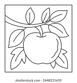 Apple on Tree Branch – Simple Fruit Coloring Page for Kids
