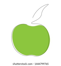 Apple on white background one line drawing, vector illustration