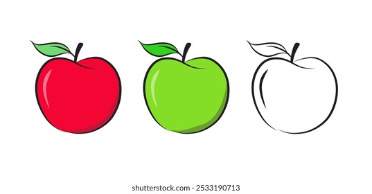 Apple on white background. Red and green apples icon. Apple fruit for healthy. Vector illustration