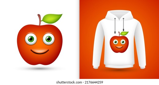 Apple on white sweatshirt hoodie. Vector