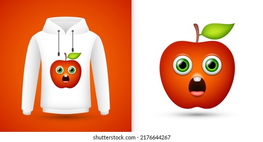 Apple on white sweatshirt hoodie. Vector