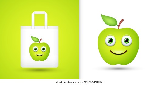 Apple on white tote bag. Vector