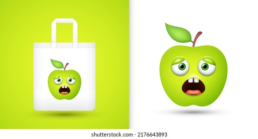 Apple on white tote bag. Vector