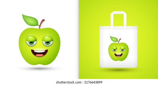 Apple on white tote bag. Vector