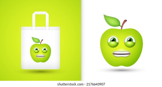 Apple on white tote bag. Vector