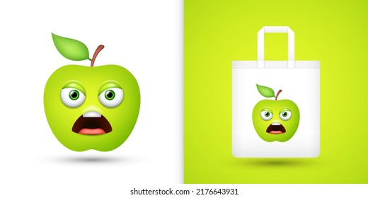 Apple on white tote bag. Vector