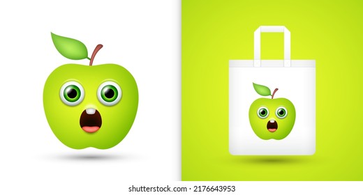 Apple on white tote bag. Vector