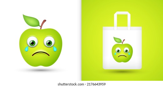 Apple on white tote bag. Vector