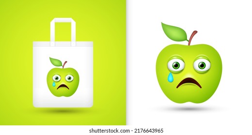 Apple on white tote bag. Vector