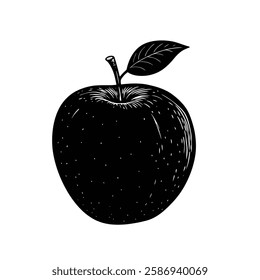 apple with one leaves Silhouette vector on white background