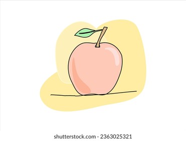 Apple one line drawing colored with pastel colors, vector illustration.