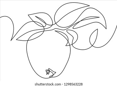 Apple - one line drawing. Continuous line fruit.