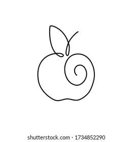 Apple - one line drawing. Continuous line fruit. Hand-drawn minimalist illustration, on a white background.