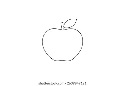 Apple - one line drawing. Continuous line fruit. Hand-drawn minimalist,  isolated on the white background. Vector illustration.