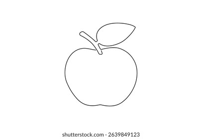 Apple - one line drawing. Continuous line fruit. Hand-drawn minimalist,  isolated on the white background. Vector illustration.
