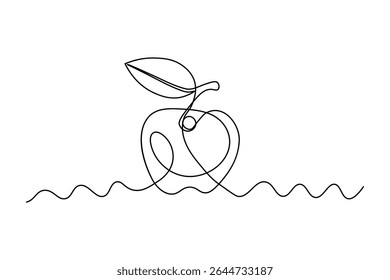 Apple una línea de dibujo línea continua frui dibujado a mano minimalista ilustración icono de Vector
