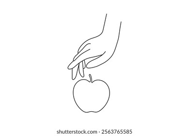Apple one line drawing of minimalist vector icon with black and white background 