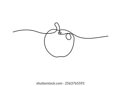 Apple one line drawing of minimalist vector icon with black and white background 