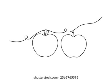 Apple one line drawing of minimalist vector icon with black and white background 
