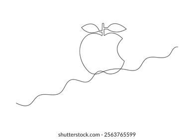Apple one line drawing of minimalist vector icon with black and white background 